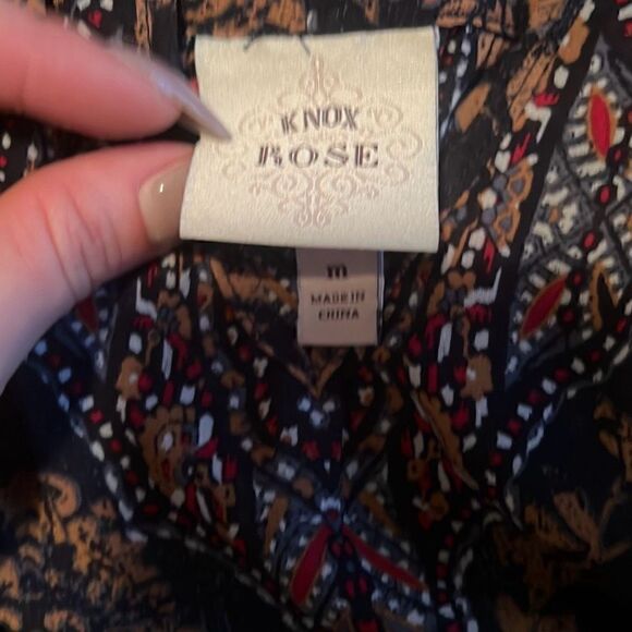 Knox Rose Women's Multicolor Damask Pattern Keyhole Long Sleeve Blouse Medium - Picture 8 of 9